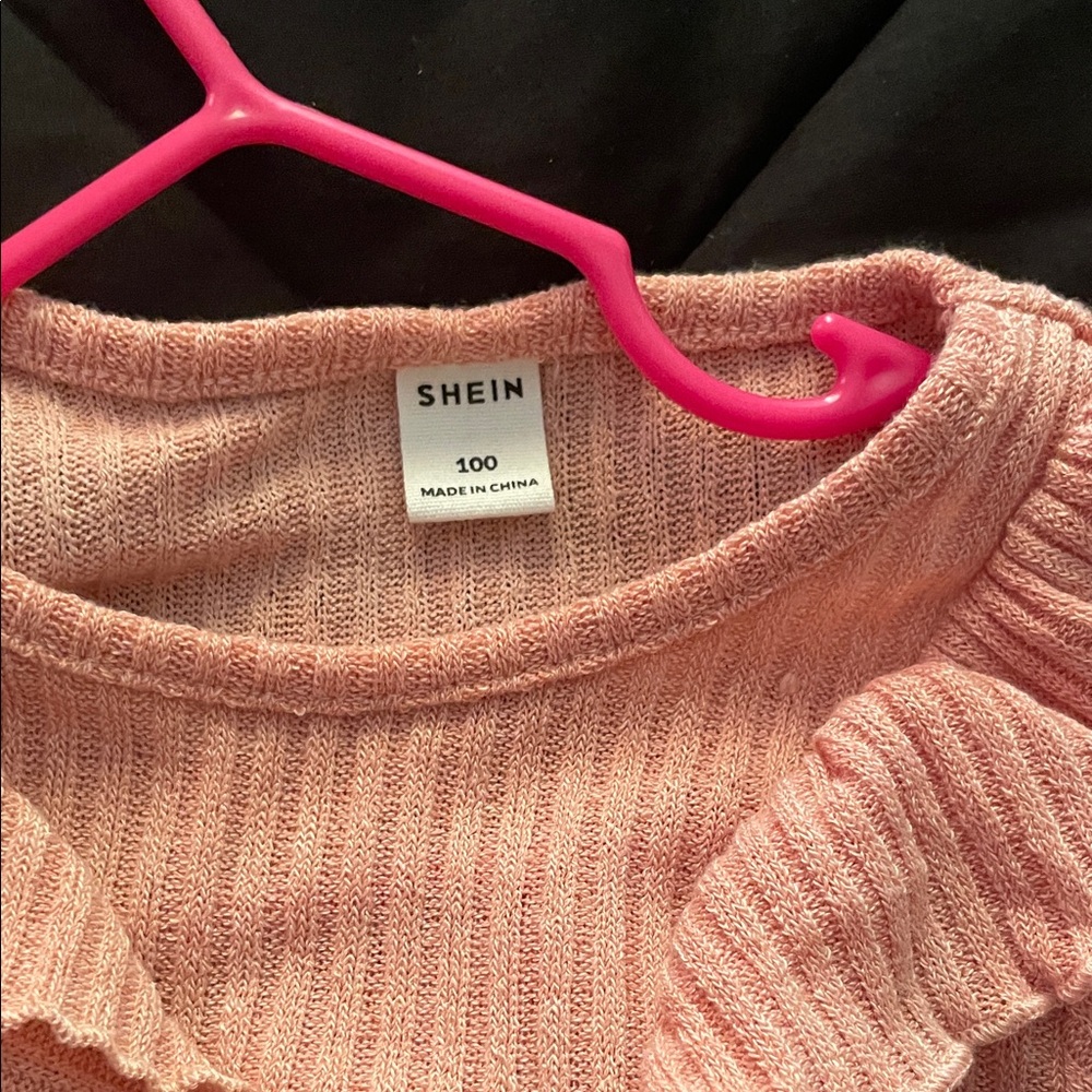 SHEIN Pink Ribbed Ruffle Kids Matching Set - Picture 2 of 5